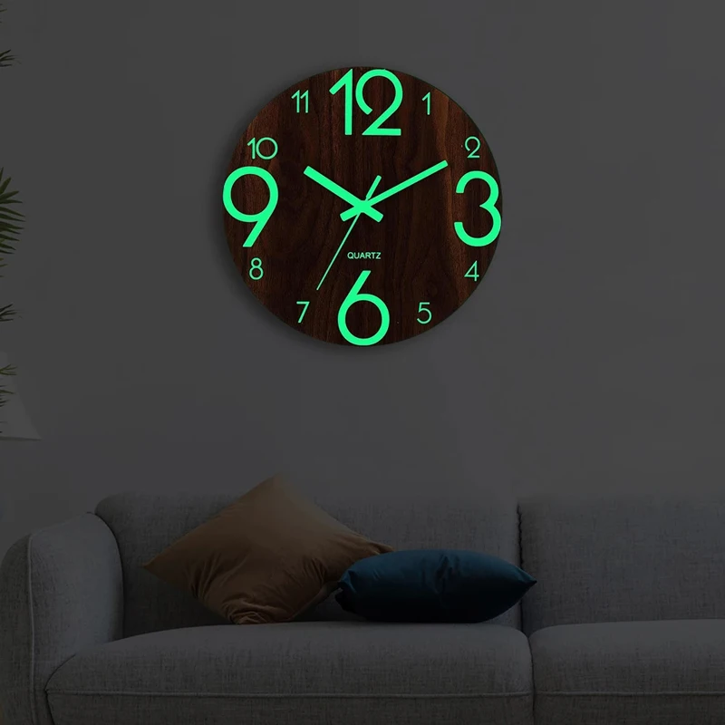 12-Inch-Luminous-Wall-Clock-Wood-Silent-Light-In-Dark-Night-Nordic ...