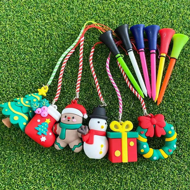1pc Christmas Golf Tees With Santa Claus Cartoon Anti-Lost Rope Golf Ball Holder Braided Rope Golf Accessories Christmas Gifts