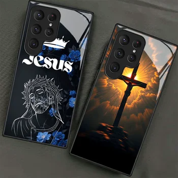 God Jesus Pray Cross Bible Tempered Glass Phone Case for Samsung Galaxy S24 S25 S26 Ultra Edge S23 FE S22 Plus S21 + S20 Shockpr