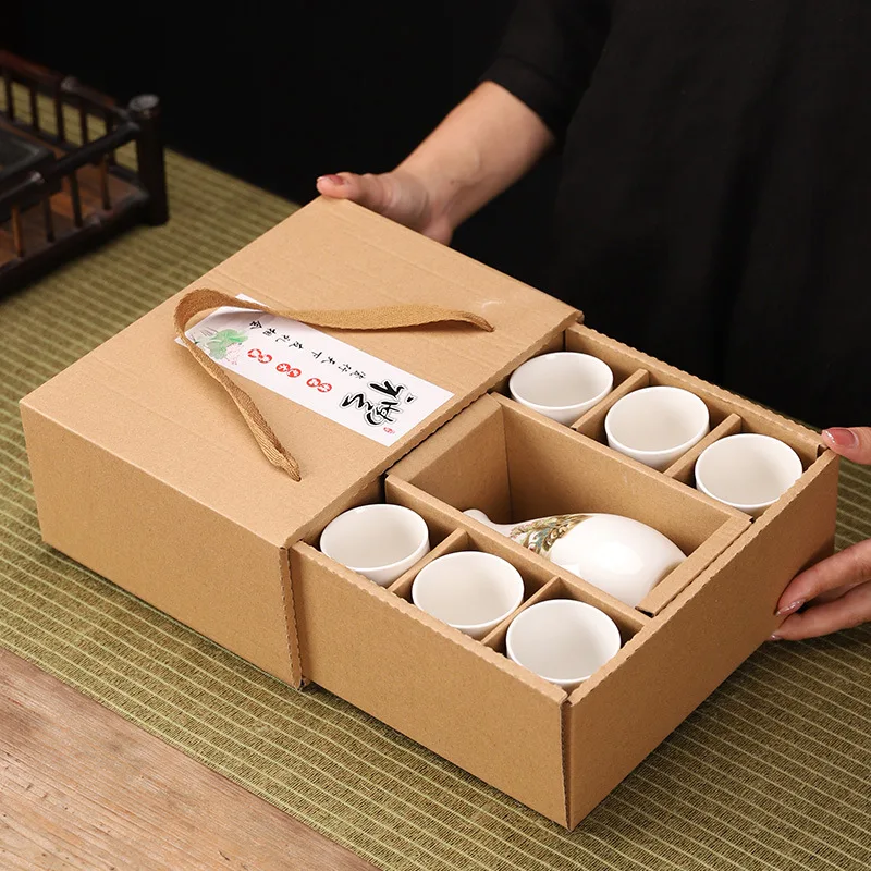 Japanese Sake Wine Warmer 1 Pot 6Cups Ceramic Wineware Cherry Blossom Pattern Sake Pot Yellow Wine Cup Elegant Gift