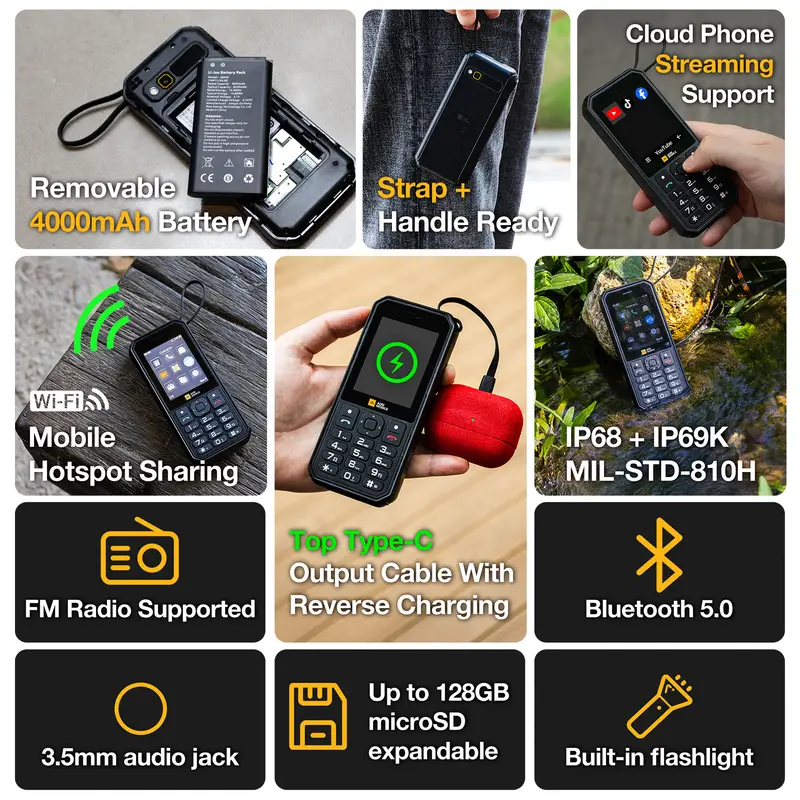 AGM M11 4G Rugged Phone IP68 Waterproof 4000mAh Removable Battery Wi-Fi Hotspot Reverse Charging FM Radio for Outdoor - Image 2