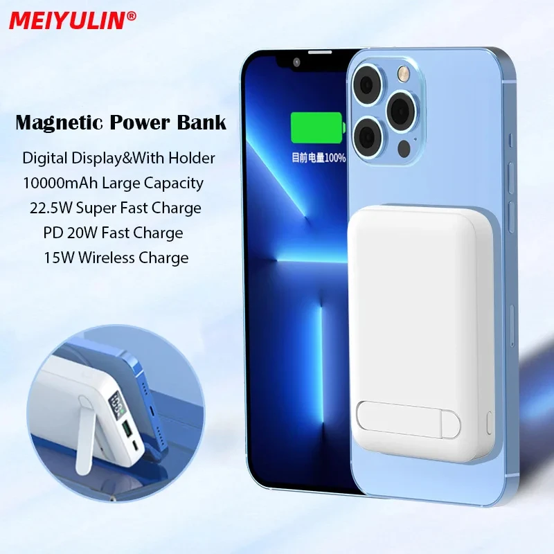 

10000mAh Magnetic Power Bank With Holder Fast Charging Wireless Powerbank Portable External Battery Pack For iPhone Xiaomi