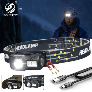 미니 LED 헤드램프 모션 센서 캠핑 낚시 랜턴, USB 충전식 헤드라이트, 자석 경고등, 캡 클립 조명