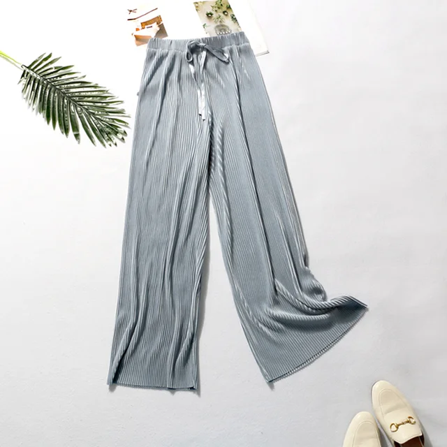 Spring/summer 2021 new ice silk chiffon pleated pants women high waist drop feeling loose-fitting lantern pant thin casual pants Wide legs--gray