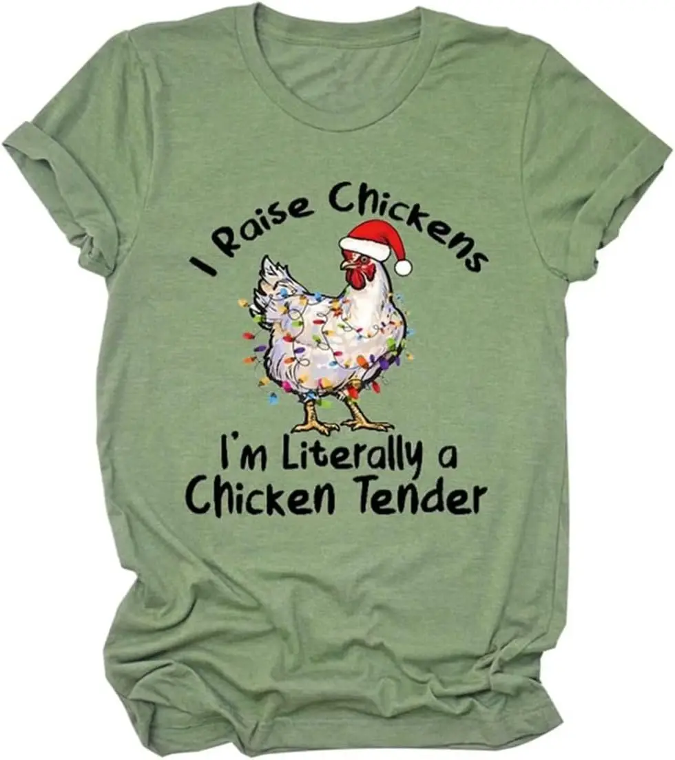 

Funny Chicken Graphic Shirt Cute Womens I Raise Chickens T Shirt Short Sleeve Crewneck Christmas Holiday Shirts Top
