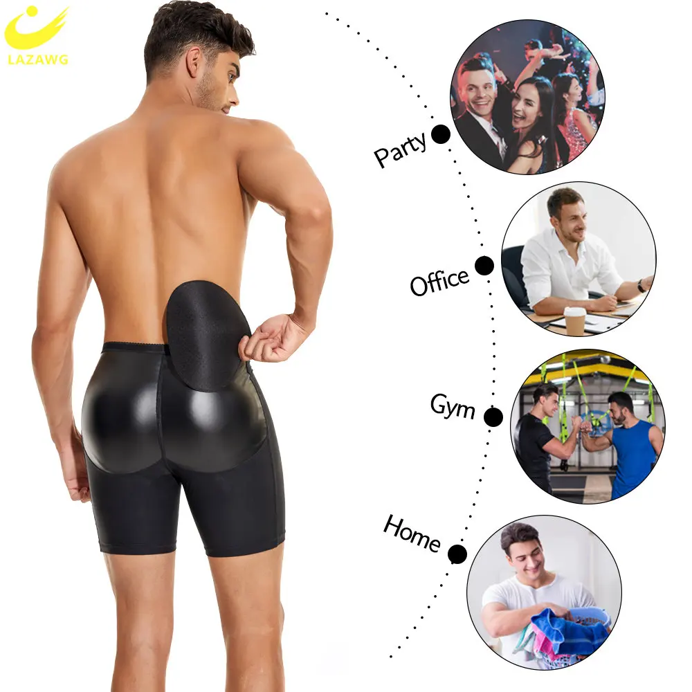 LAZAWG Men Butt Lifter Panties Hip Ehancer Padded Brief Booty Lifting Shapewear Push Up Slimming Panty Mid Waisted Underwear