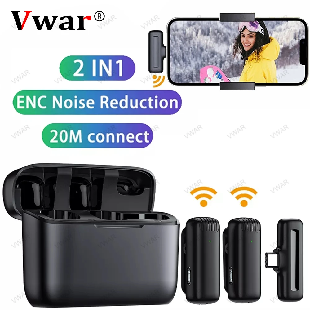 Professional Microphone Wireless Microphone Lavalier with Charging Compartment Recording Youtube Vlog Live for IOS Android J13