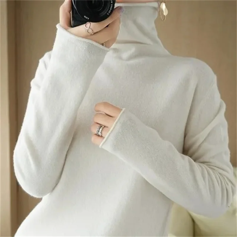 

Autumn Winter 2024 New Wool Blend Sweater Woman Turtleneck Pullover Casual Knitted Tops Cashmere Jumper Female Bottoming Shirt