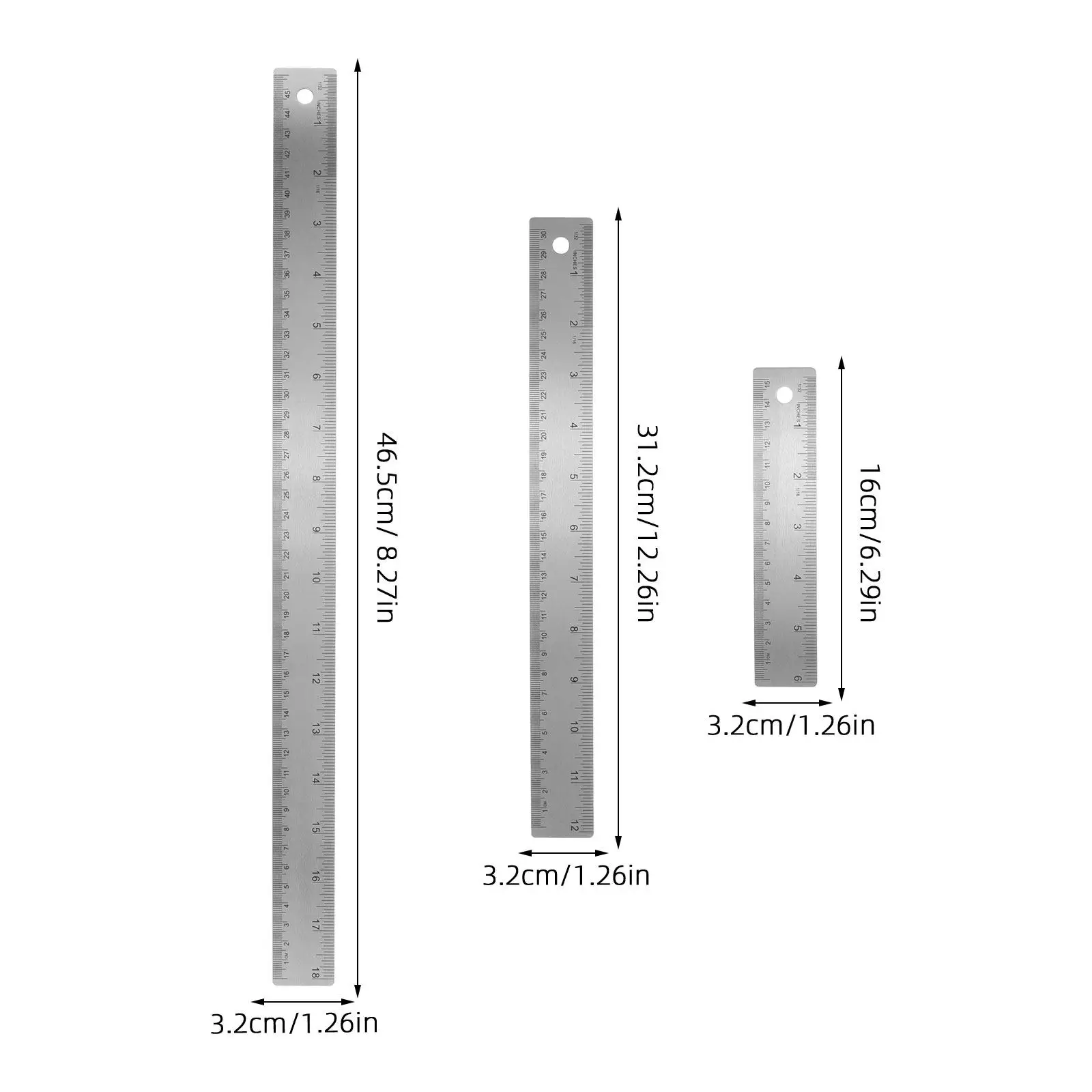 1세트 스테인리스 스틸 코르크 백 메탈 자 세트 눈금자 금속 드로잉 측정 도구 건축용