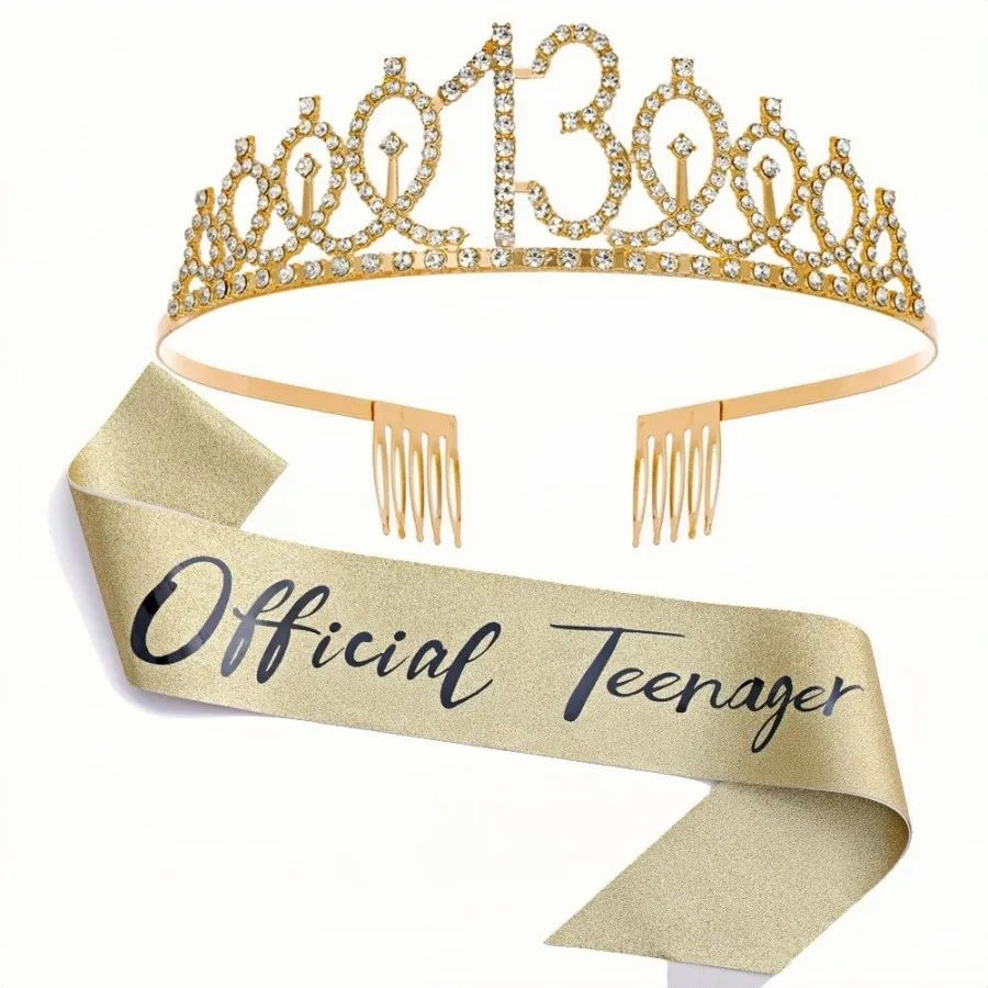 Geburtstags-Tiara Krone Schärpe für Frauen und Mädchen zum 13., 16., 18., 21., 30., 40., 50., 60., 70., 80. Geburtstag Party Dekoration Geschenke – Detail 2