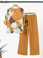 ZANZEA 2PCS Fashion Short Sleeve Floral Blouse Pant Sets Women Office Work Suit Summer Tracksuits Elegant Matching Sets Oversize - Image 5