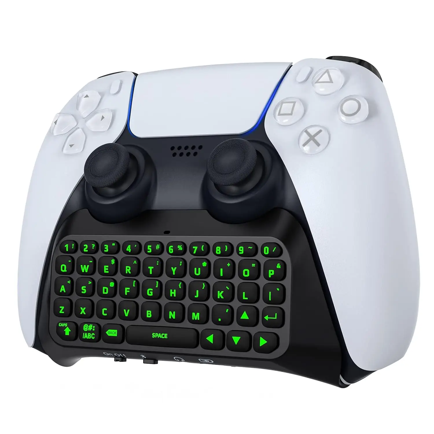 

Keyboard for PS5 Controller with Green Backlight, Bluetooth Wireless Mini Keypad Chatpad Built-in Speaker for PlayStation 5