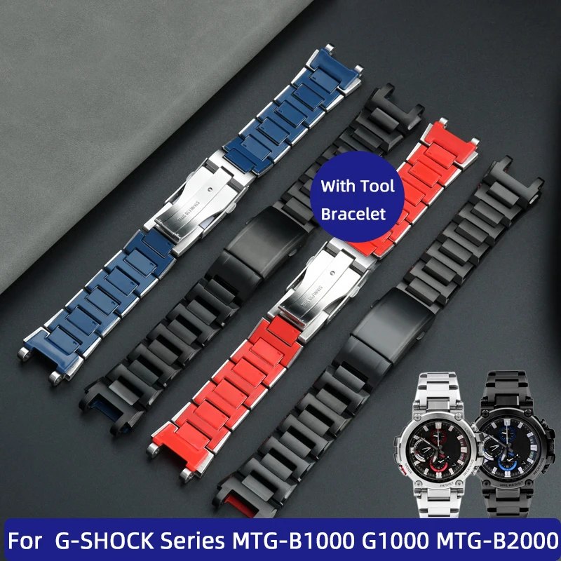 

Solid Steel Linker for casio MTG-B1000 G1000 MTG-B2000 Watch Strap Resin bottom Bracelet Men's Replacement Watch Accessories