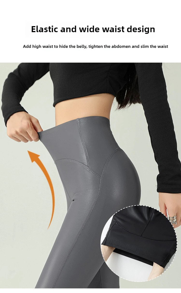 2025 Fall Winter High-Grade Fleece PU Leather Leggings Women High Waist Hip Lift Tight Sexy Faux Leather Warm Leggings
