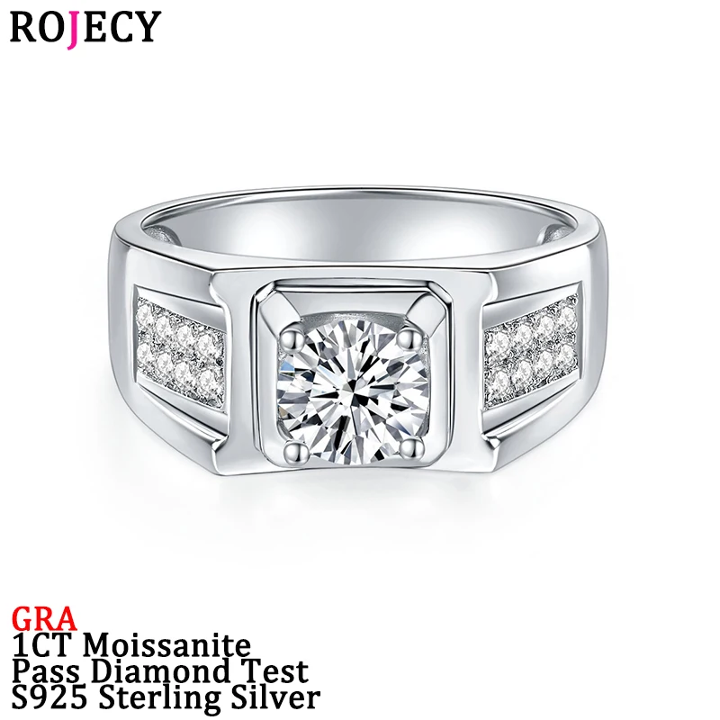 

ROJECY 1 Carat D Color Moissanite Rings S925 Sterling Silver Moissanita Plated 18K White Gold Fine Jewelry Pass Diamond Test GRA