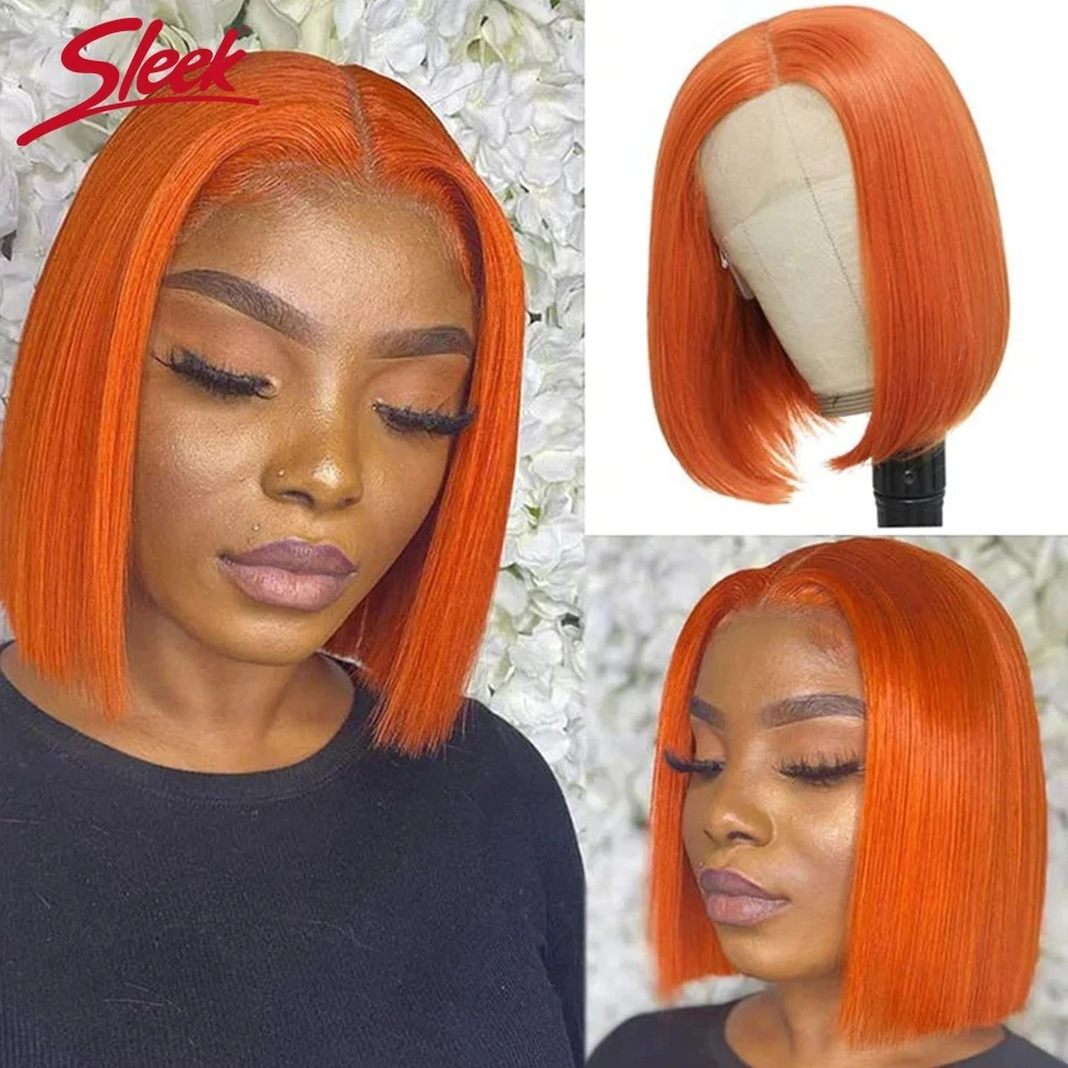 Sleek Ginger Orange Lace Front Short Bob Wigs Blonde P4/27# 613# Red 99J#  Pink Color Human Hair Wigs 180% Density Remy Hair|Human Hair Lace Wigs| -  AliExpress