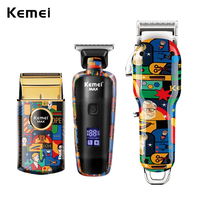 Kemei-multifuncional Aparador de Cabelo Elétrico Aparador de Cabelo Recarregável Navalha de Graffiti Barbearia Máquina de Corte de Acabamento de Cabelo