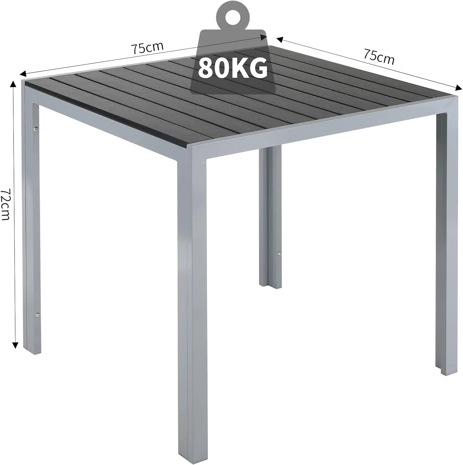 Garden Table Aluminum +Wood-plastic WPC, Dining Table, Bistro Balcony Patio Table,Heat and Weather Resistant,Non-slip,75cm,Black