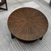 Round Coffee Table with Storage Shelf, Farmhouse Living Room Cocktail Black Metal Legs, Circular Solid Wood Center Tea Table 2