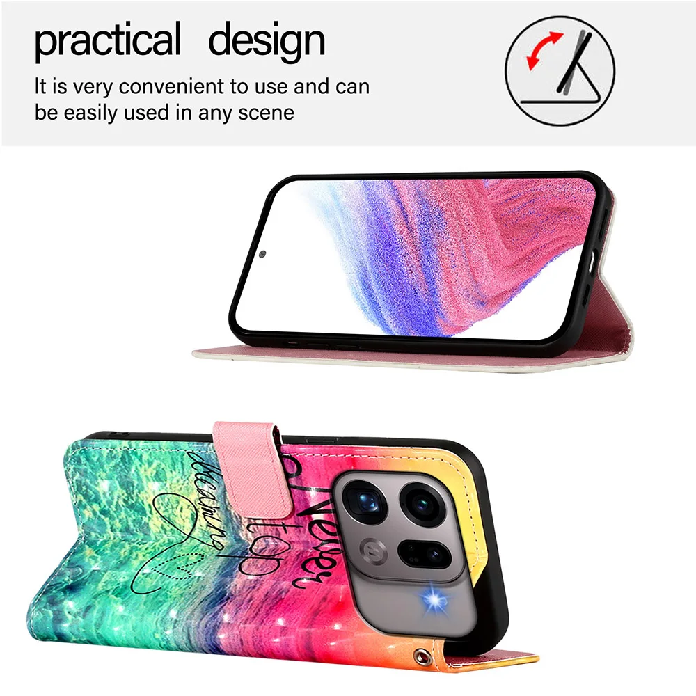 Charming Painted Leather Flip Wallet Stand with Card Holder