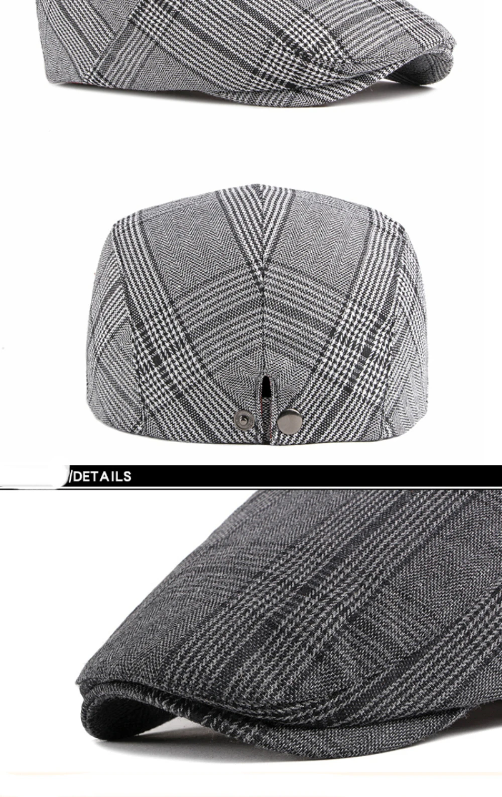 HT3984 Herren- und Damen-Baskenmützen Retro Künstler-Mütze Unisex Ivy Flat Cap Frühling Herbst Verstellbare Karierte Baskenmütze – Detail 7