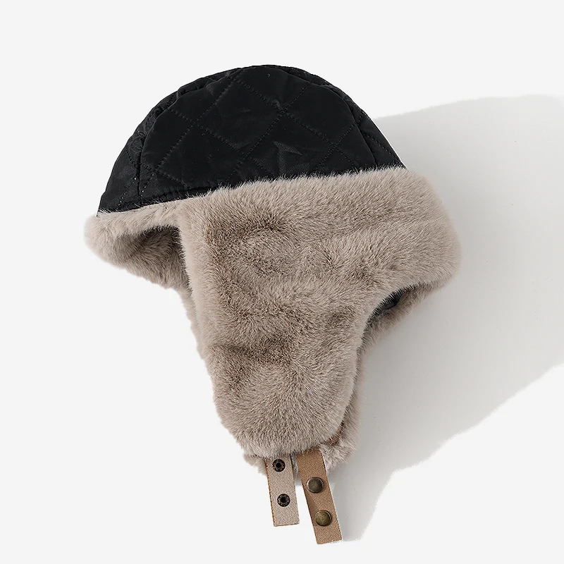 Russian Hat For Men Earflap Pilot Hat Winter Korean Splicing Faux Rabbit Ushak Bomber Trapper Thickened Warm Cap Women's Ski Cap winter hat earflap hat faux fur hat