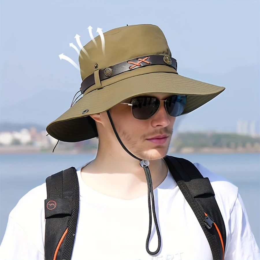Sunscreen hat for men's new large brim sunshade fisherman hat for outdoor hiking, western cowboy women's sun