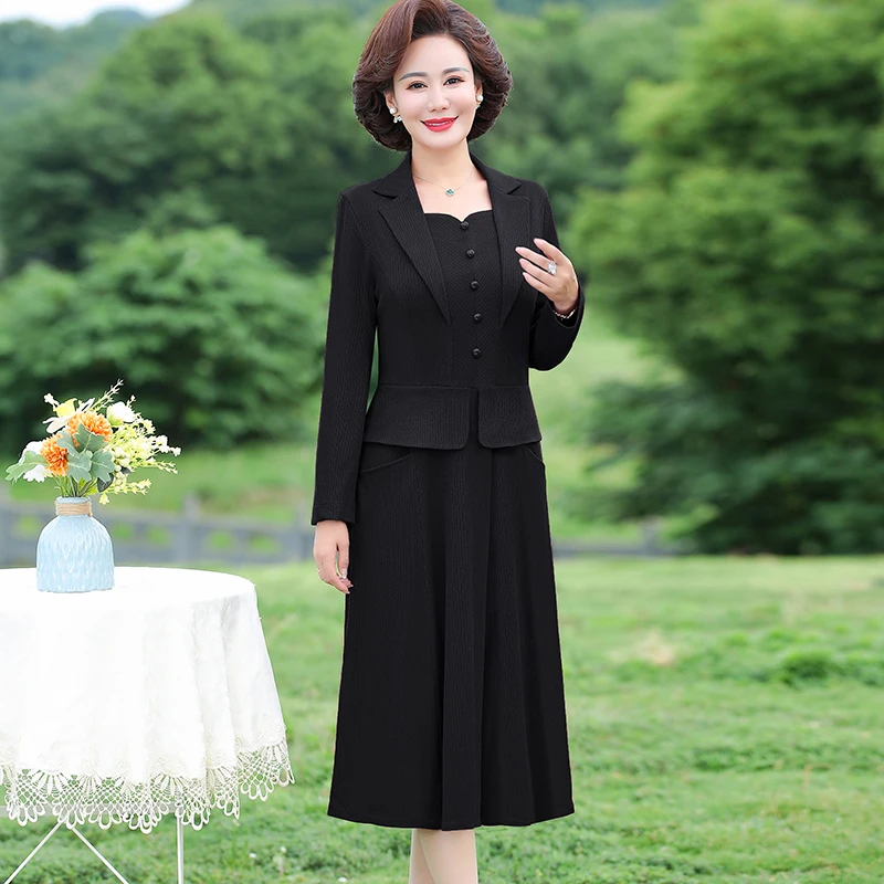 Women Autumn Dress Femme Fashion Solid Suit Collar Office Long