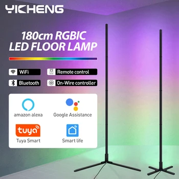 RGBIC LED 플로어 램프, 투야 스마트 앱 원격 제어, 모던 코너 플로어 라이트, 분위기 스탠딩 라이트, 홈 데코, 180cm