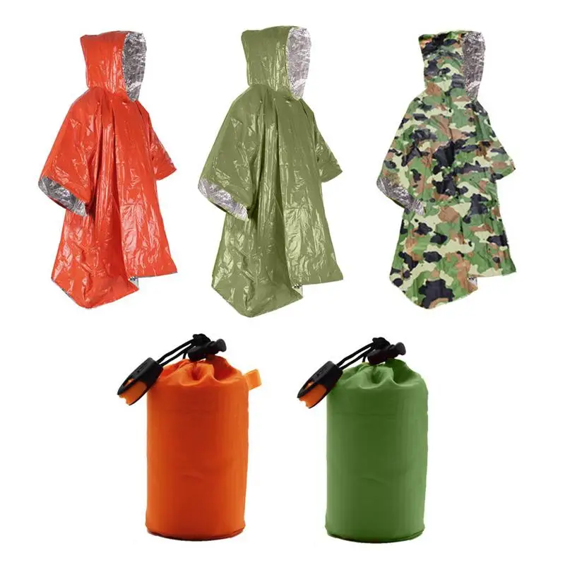 Outdoor Emergency Raincoat First Aid Poncho Rainwear Riding Cloak First Aid Cloak Aluminum Film Blanket camping equipment