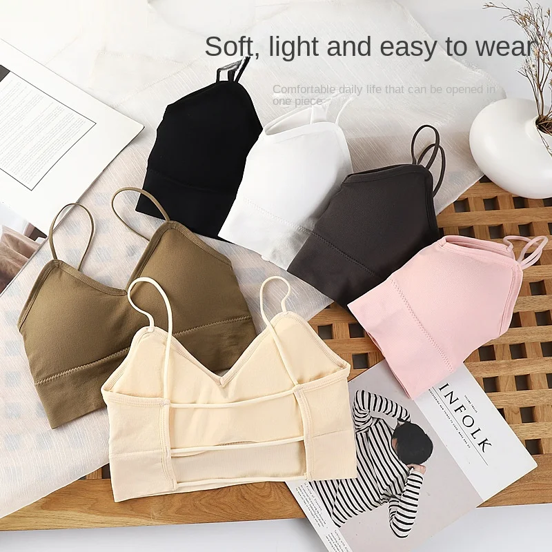 Women's Cotton Underwear Tube Tops Sexy Solid Color Top Girls' Steel Ring Free Sports Tank Top Woman Comfort Strap Sexy Lingerie