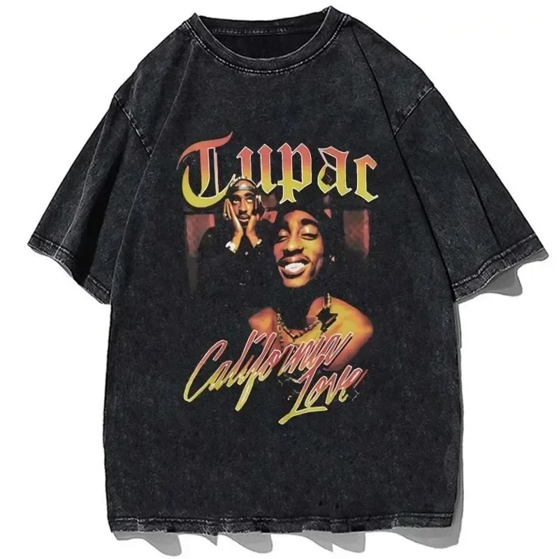 Rapper Tupac 2Pac Graphic Print T-shirts Y2K Hip Hop Men Harajuku Cotton Oversize T Shirt Streetwear Tops Unisex Casual Tees