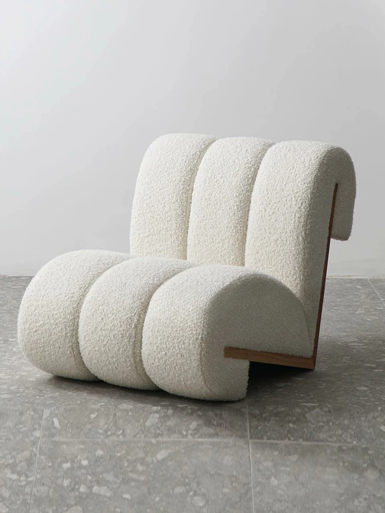

Special-shaped cream wind lambswool fabric sofa chair simple modern single leisure chair