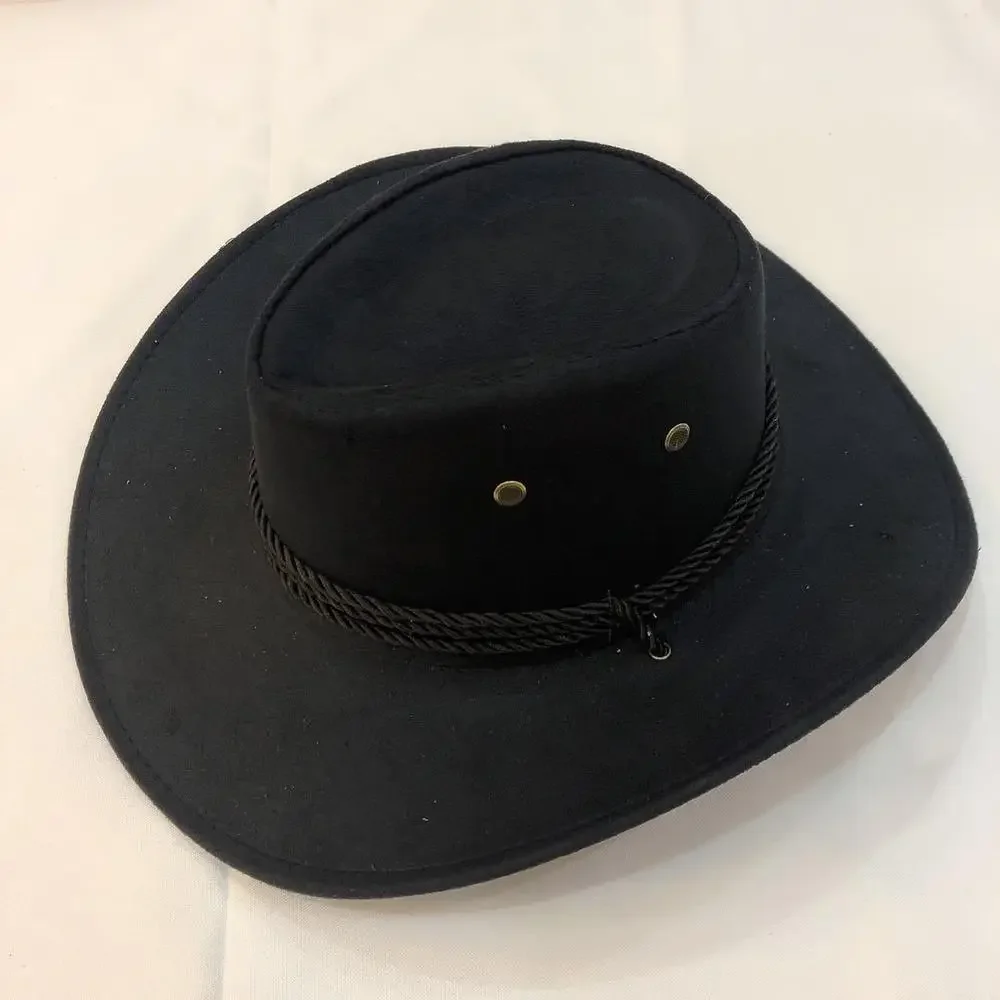 Western Cowboy Hat Deer Fur Velvet Hat With Large Brim For Men Knight Retro Sheriff Cap Masquerade Cosplay Supplies 58-60cm 1pc Cowboy Hats