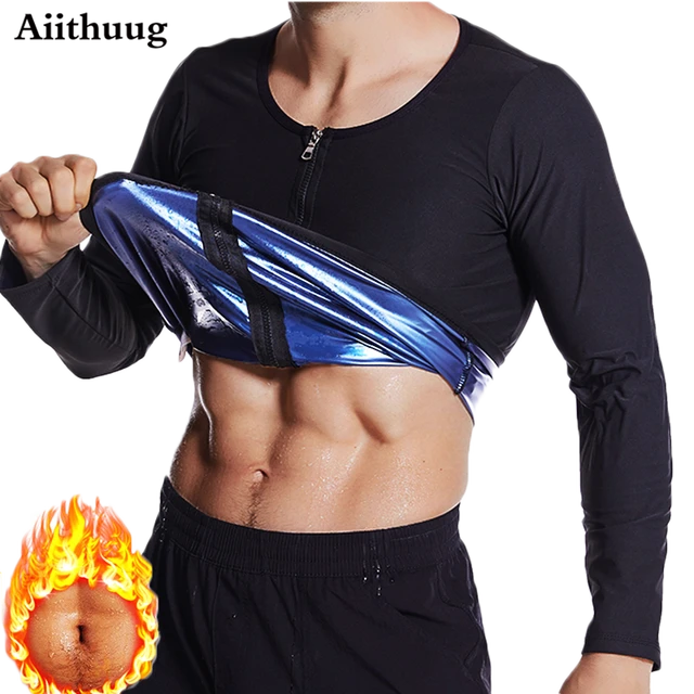 Aiithuug Sauna Suit for Men Sweat Sauna Jacket Long Sleeve Workout Zipper  Sweat Top Gym Fitness