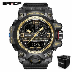 Trendy Fashion Sport Waterproof Digital - Analog Men's Watch with Date Display (Black Gold Box)
