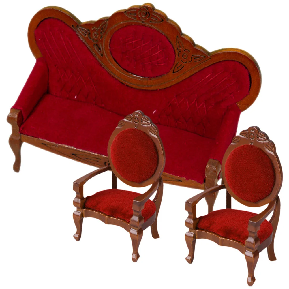 Mini Dolls Dollhouse Dining Chairs Peach Armchair Sofa Tiny Accessories Model Decorative Couch