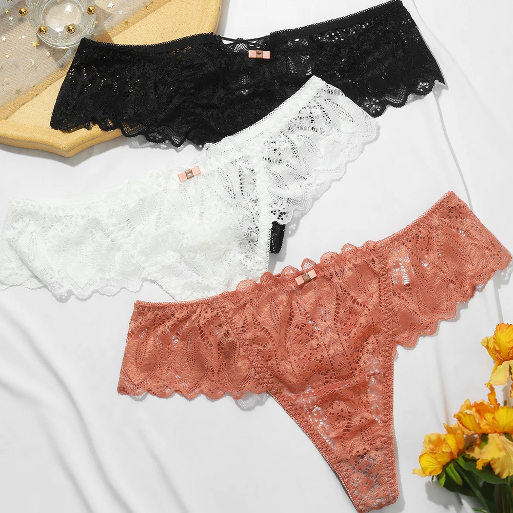 

VKME Sexy Women Lace Panties Thong G-String Panties Women's Cross Bow Triangle Pants Lingerie Underwear Seamless Panties