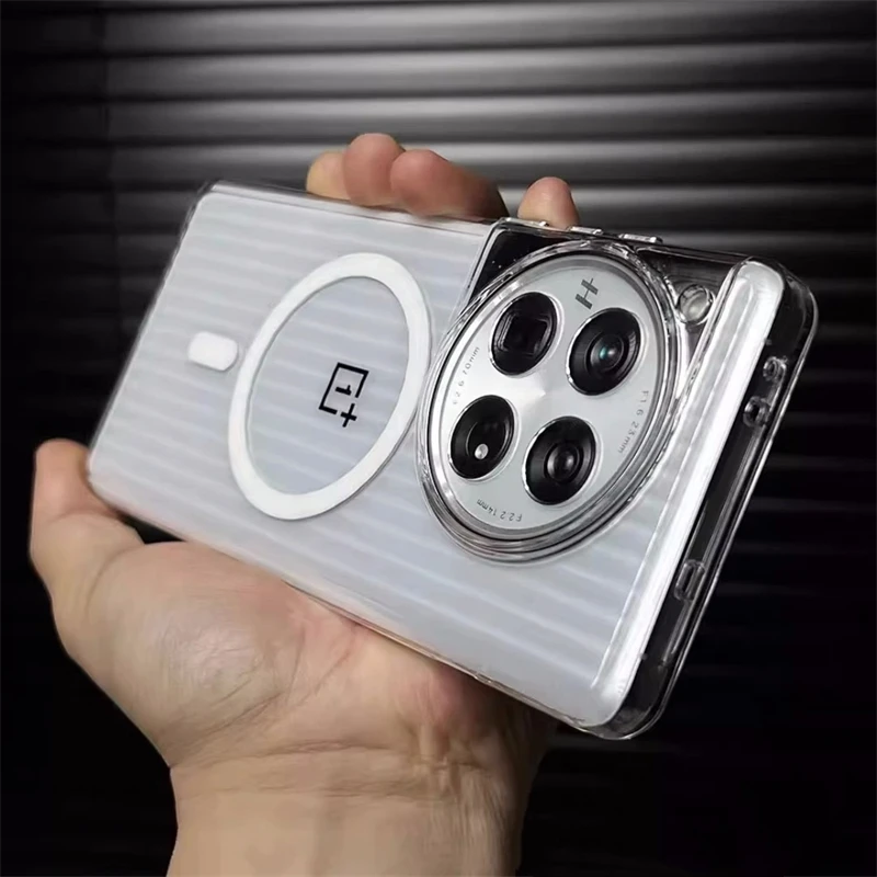Magnetic Transparent Luggage Stripe Phone Case with Hard Shell Bumper
