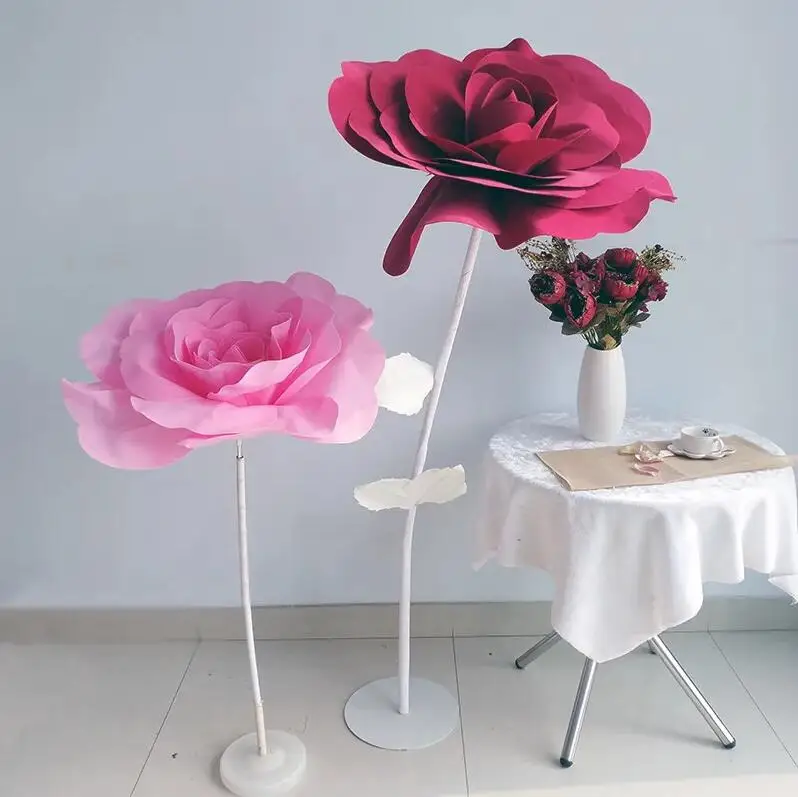 80Cm Giant Artificial Flower Rose Con Fiore Stelo Base Schiuma Fiori Matrimonio Sfondo Parete Stage Hotel Mall Decoration
