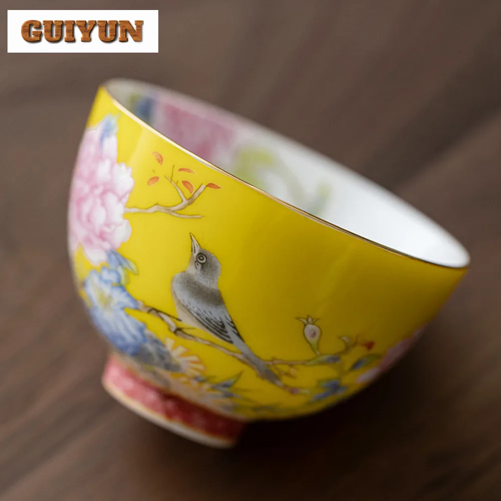 65ml Chinese Enamel Color Tea Cup Ceramic Peony Master Cup High-grade Household Palace Flower Tea Set Portable Small Bowl