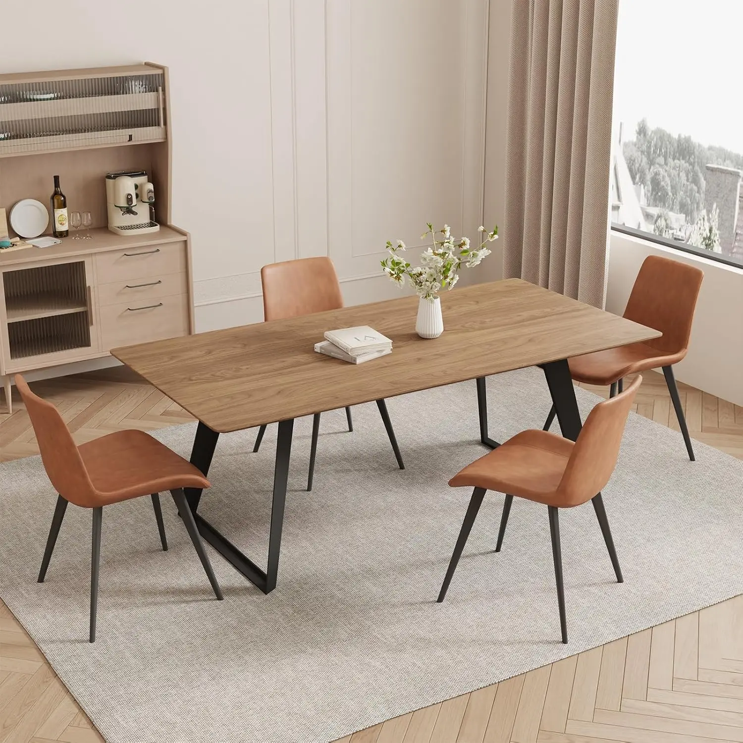 51"-67" Expandable Mid-Century Modern Dining Table Wood Extendable Table for 4-6 People Space Saving Kitchen