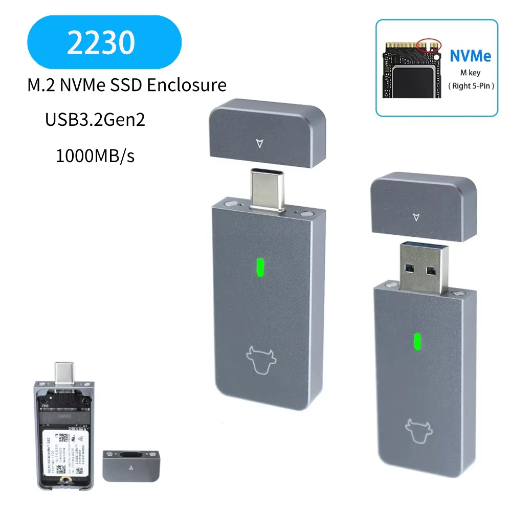 M.2 NVMe 2230 SSD 인클로저 SSD 케이스 어댑터 M.2 M 키 외장 하드 디스크 박스 10Gbps USB3.2 Gen2 USB 타입-C USB A (M2 2230용)