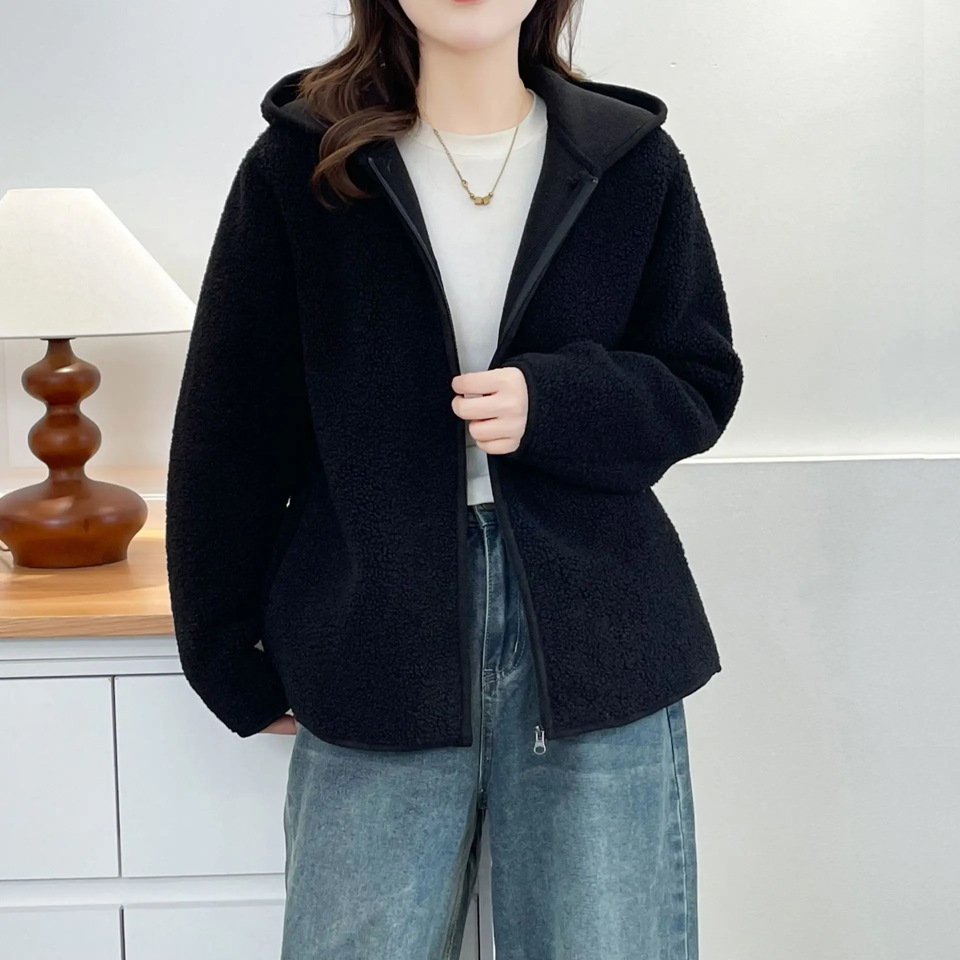 XXXXL Fashion Plus Size Women's Coat 2025 Winter New Casual Hooded Fleece Warm Zipper Jacket 1060