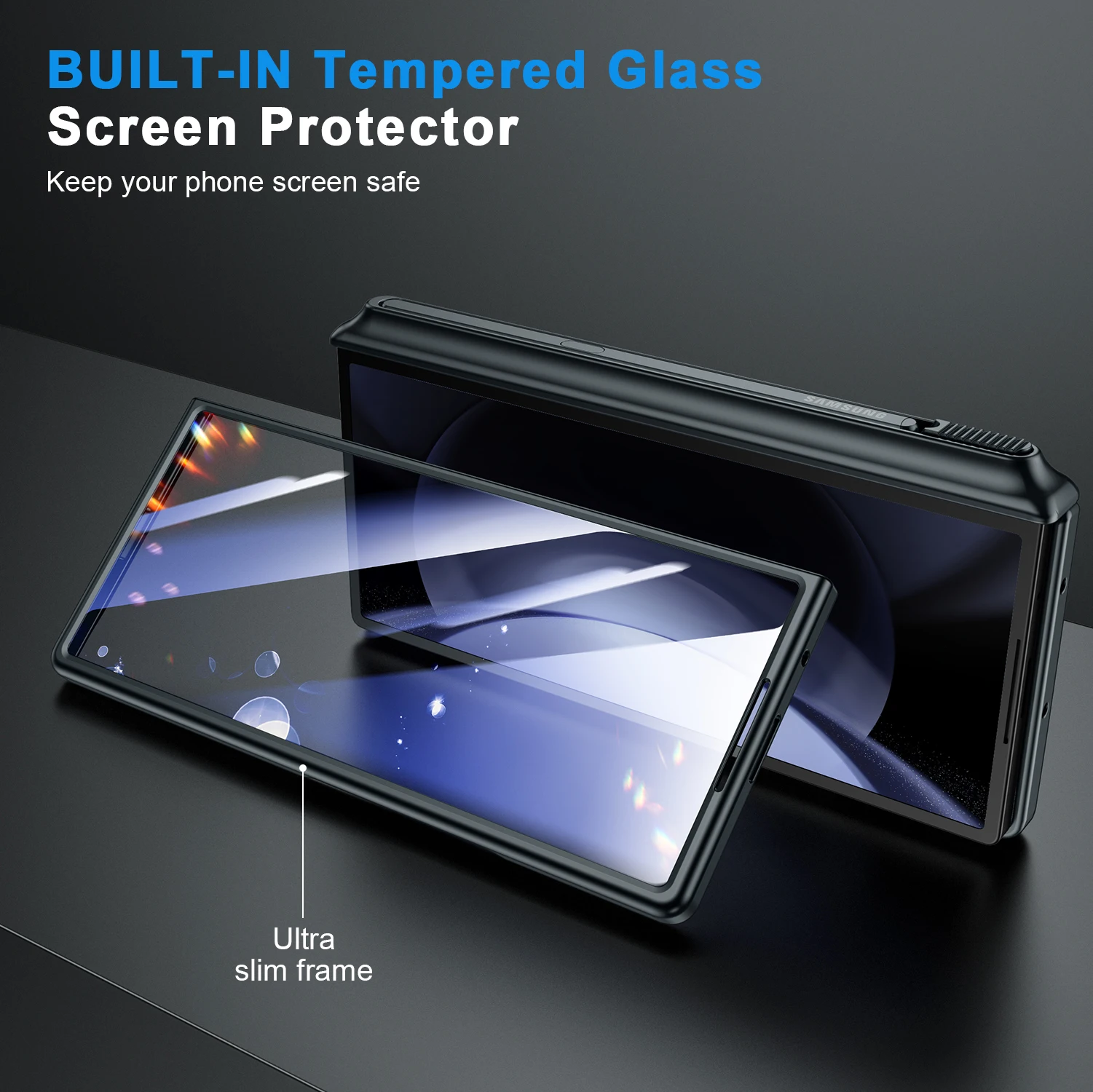 ‌Heavy-Duty Shockproof Phone Case with S Pen Holder & Screen Protector, Full-Body Hinge Protection Cover