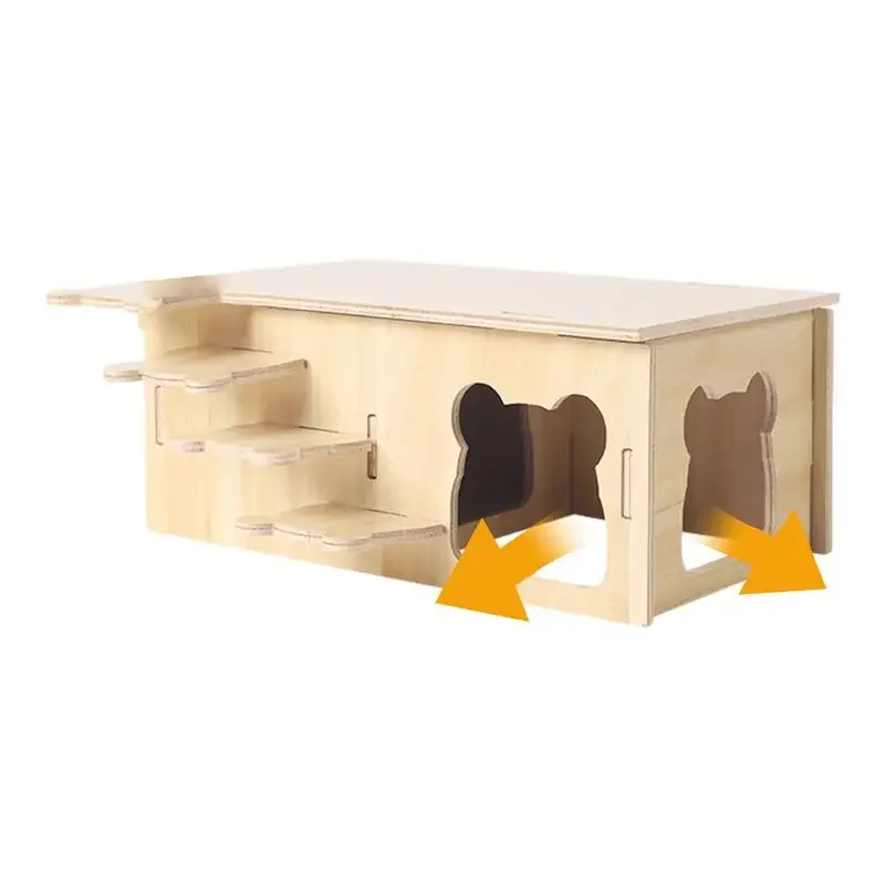 Hamster House Guinea Pig House Hide Wooden Hut Habitat with Doors and Window Multi Chamber Exploration Toy Cage Accessories - Image 5