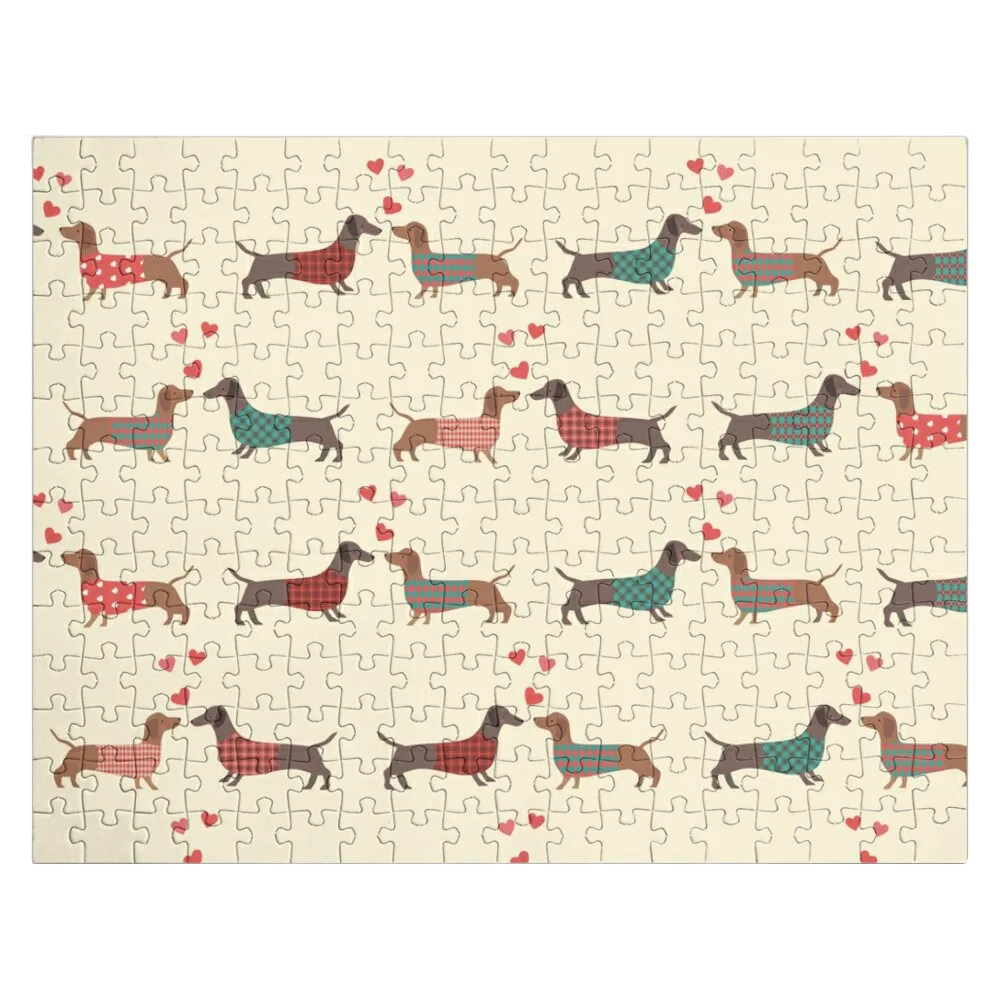 Dachshund with hearts and love - Seamless Pattern Jigsaw Puzzle Personalised Toys Toddler Toys Personalised Name Puzzle