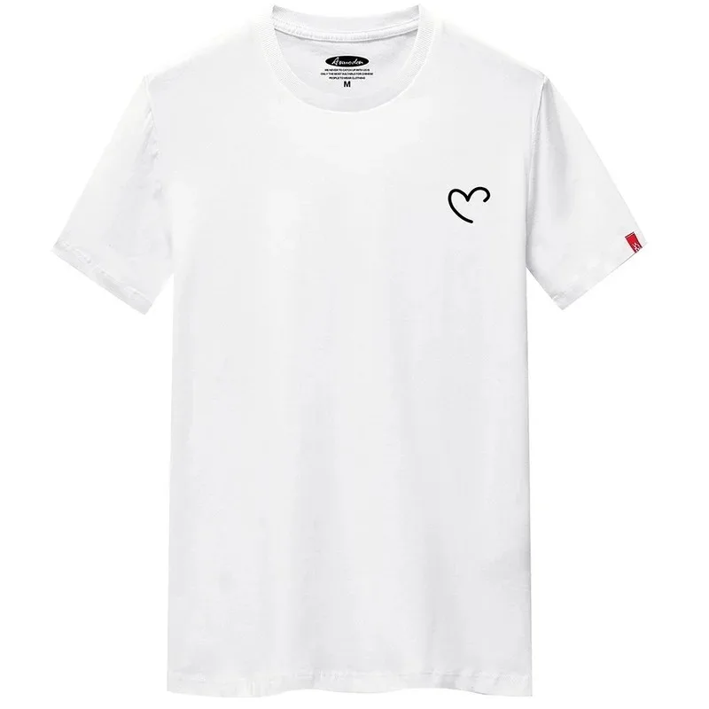 

Summer Men's T-Shirt 2024 Overize100% Cotton Crew Neck Casual Love Heart Printed Short Sleeve Men's Top