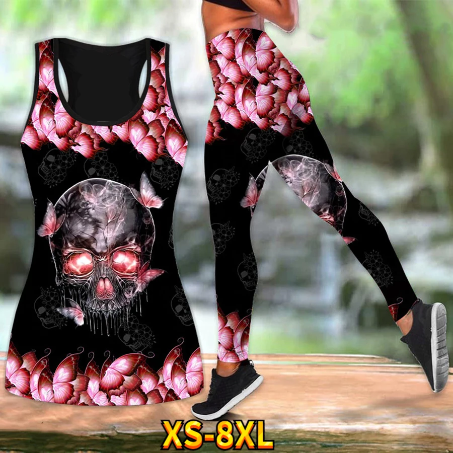 Big Skull Printed Ladies Vest Workout Running Yoga Pants Color