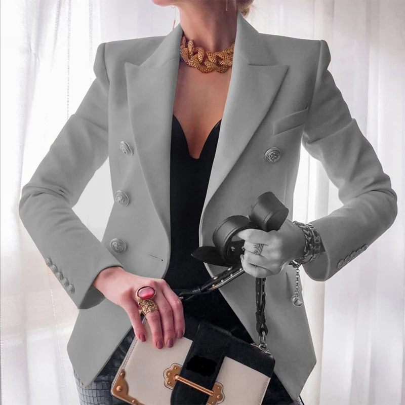 Fashion New Long Sleeve Work Blazer Solid Office Lady Coat Blazers Slim Autumn Notched Jacket White Black Women Elegant Fit Wear